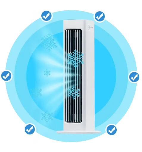 Breezamax Smart Tower Air Cooler — White Slim Tower — Energy Efficient Portable Personal Cooling